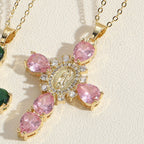 Modern Style Our Lady of Guadalupe Cross Zircon Pendants Necklace