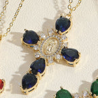Modern Style Our Lady of Guadalupe Cross Zircon Pendants Necklace