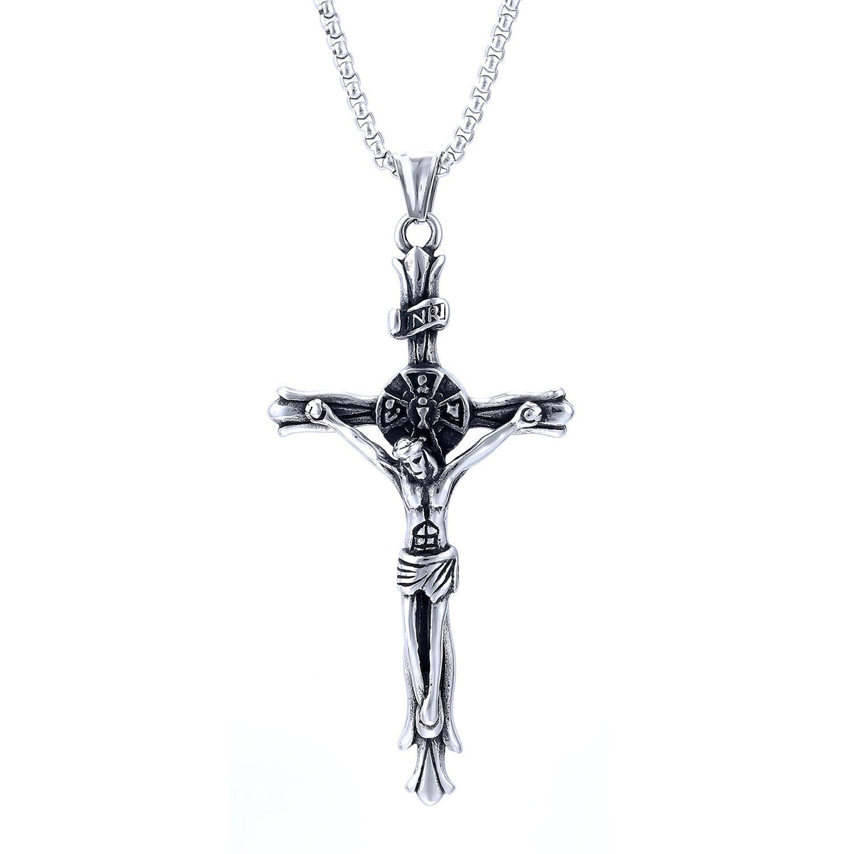 Classic Style INRI Plaque Crucifix Cross Jesus Sacred Faith Necklace