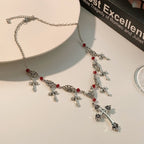 Modern Style Scarlet Beads Cross Divine Faith Necklace