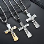Modern Style Crucifix Cross Jesus Sacred Faith Stainless Steel Necklace