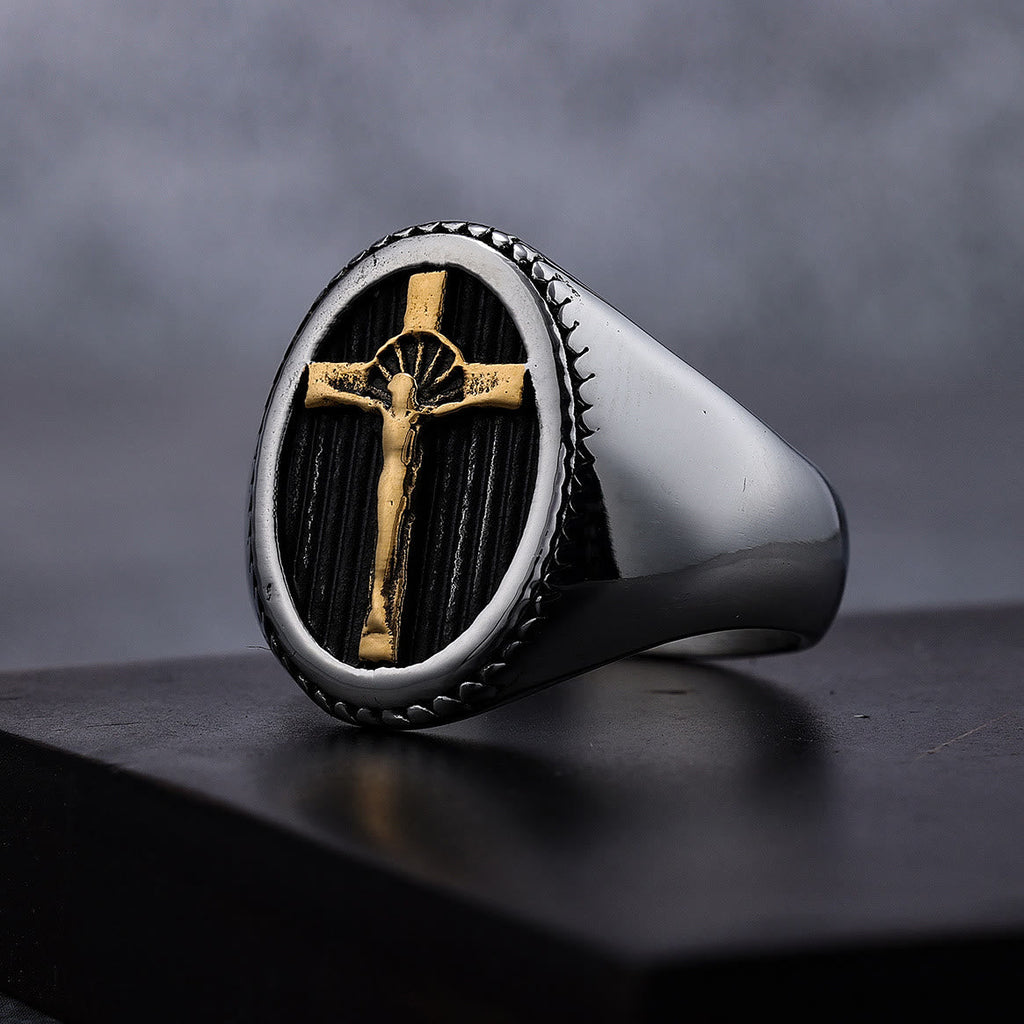 Retro Style Simple Crucifix Protection & Strength Titanium Ring