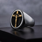Retro Style Simple Crucifix Protection & Strength Titanium Ring
