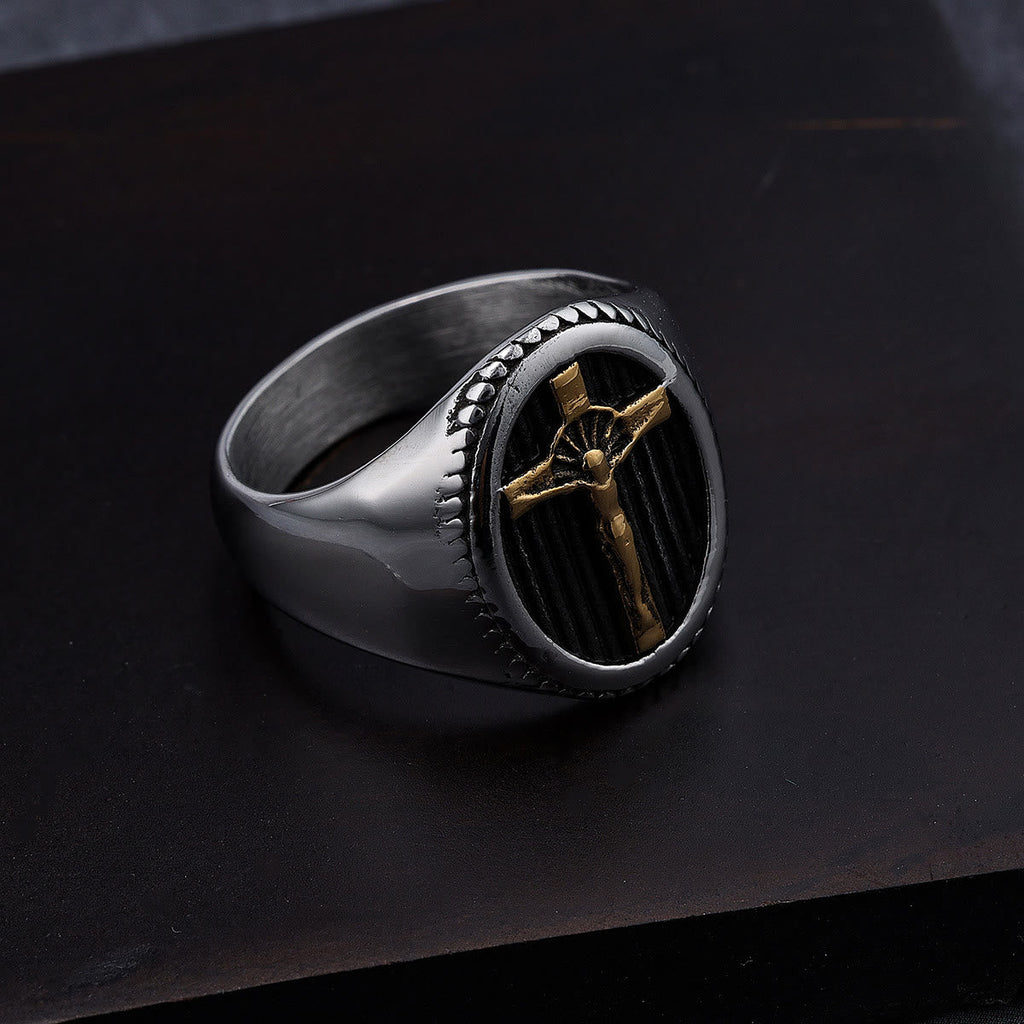 Retro Style Simple Crucifix Protection & Strength Titanium Ring