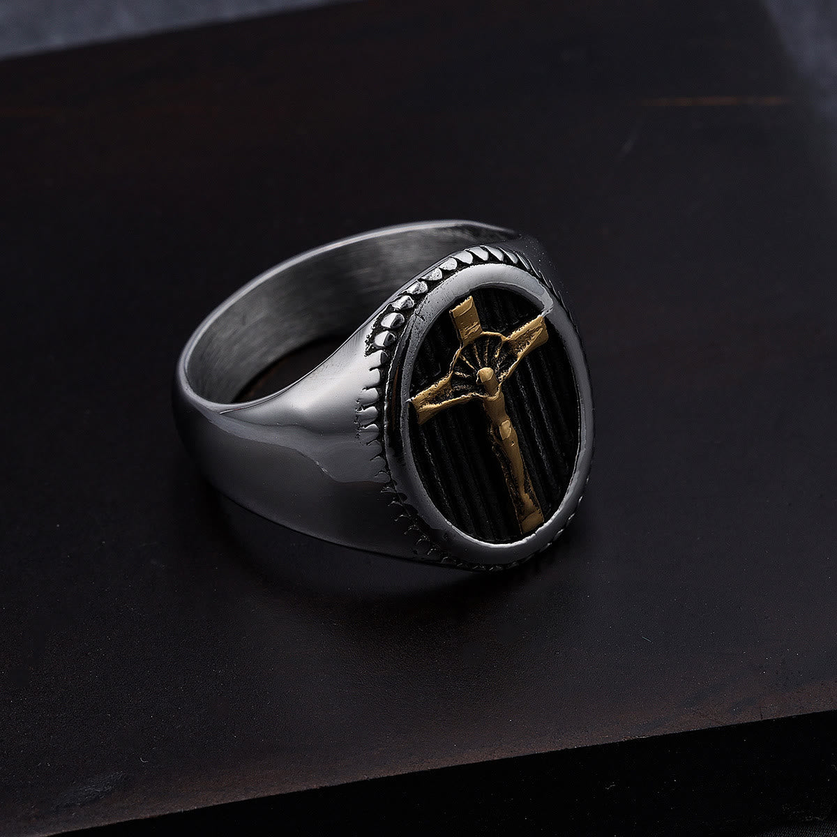 Retro Style Simple Crucifix Protection & Strength Titanium Ring