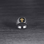 Classic Style Cracked Stone Pattern Cross Devine Faith Ring