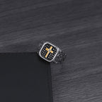 Classic Style Cracked Stone Pattern Cross Devine Faith Ring