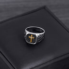 Classic Style Cracked Stone Pattern Cross Devine Faith Ring