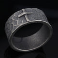 Vintage Style Ancient Texture Forged Stone Cross Ring