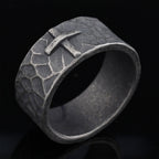 Vintage Style Ancient Texture Forged Stone Cross Ring