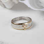 Modern Style Two-tone Gold Cross Alloy Ring(Made in Holy Land)