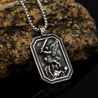 Retro Style Archangel St. Micheal Protect Us Crafted Stainless Steel Pendant Necklace