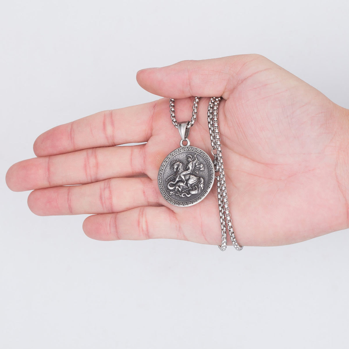 Classic Style St. George Dragon Slayer Pendant Necklace