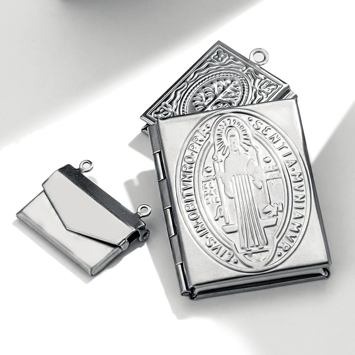 Modern Style St. Benedict & Marry Photo Box Pendant Necklace