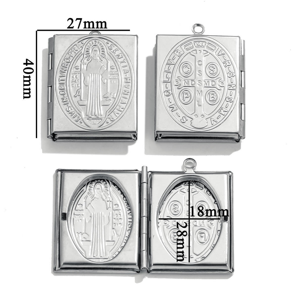 Modern Style St. Benedict & Marry Photo Box Pendant Necklace