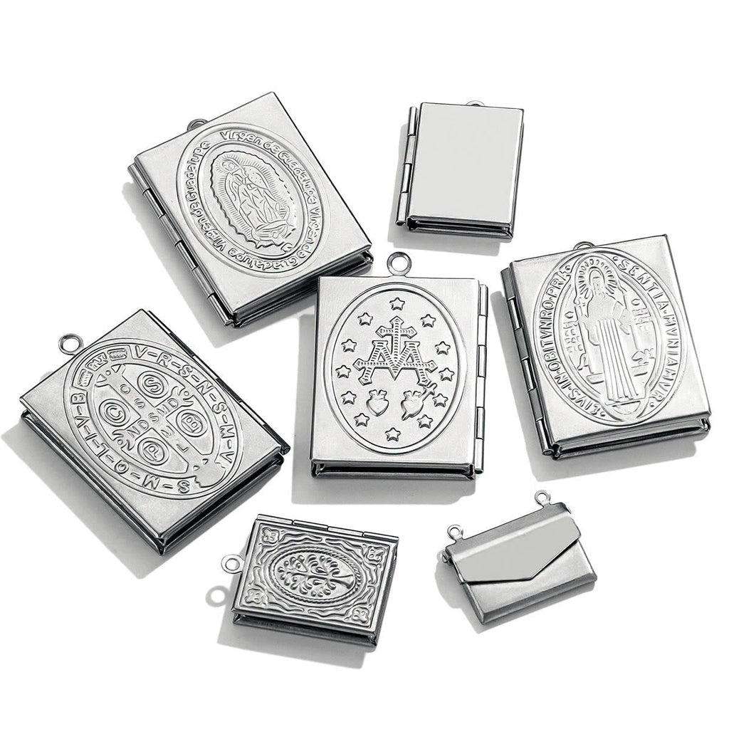 Modern Style St. Benedict & Marry Photo Box Pendant Necklace
