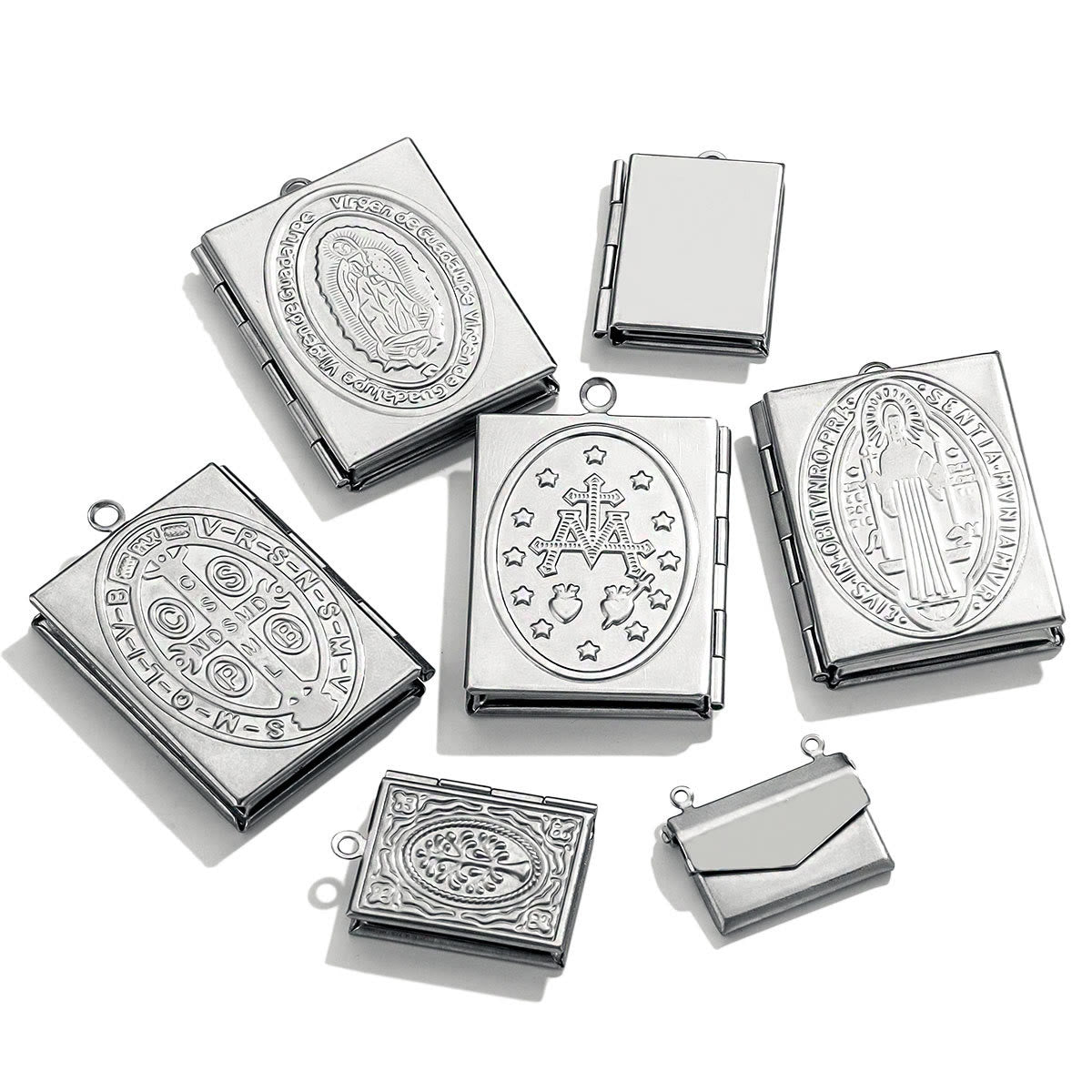 Modern Style St. Benedict & Marry Photo Box Pendant Necklace