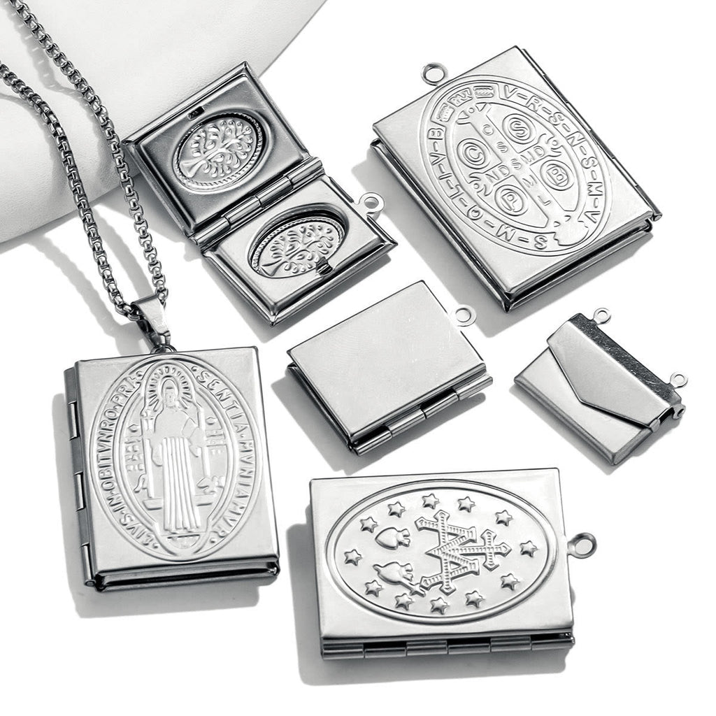Modern Style St. Benedict & Marry Photo Box Pendant Necklace