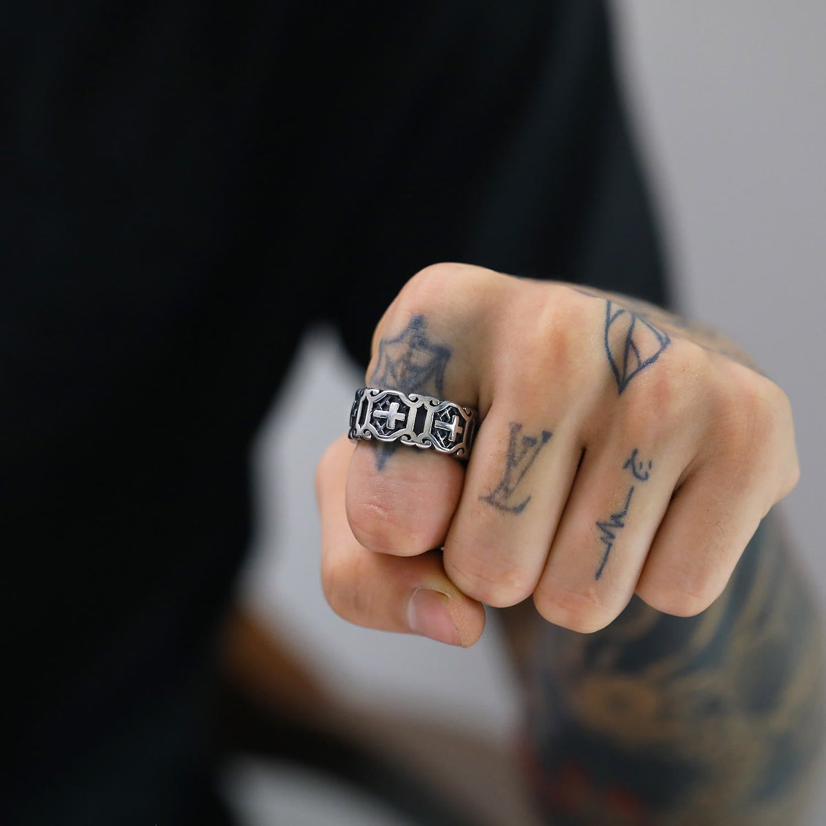 Modern Style Sacred Cross Pattern Ring