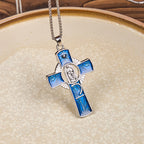 6 Color Virgin Mary  Our Lady of Guadalupe Faith Cross Pendant Necklace