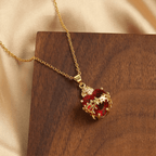 Modern Style Crafted Red Gemstones Sacred Heart of Jesus Pendant Necklace