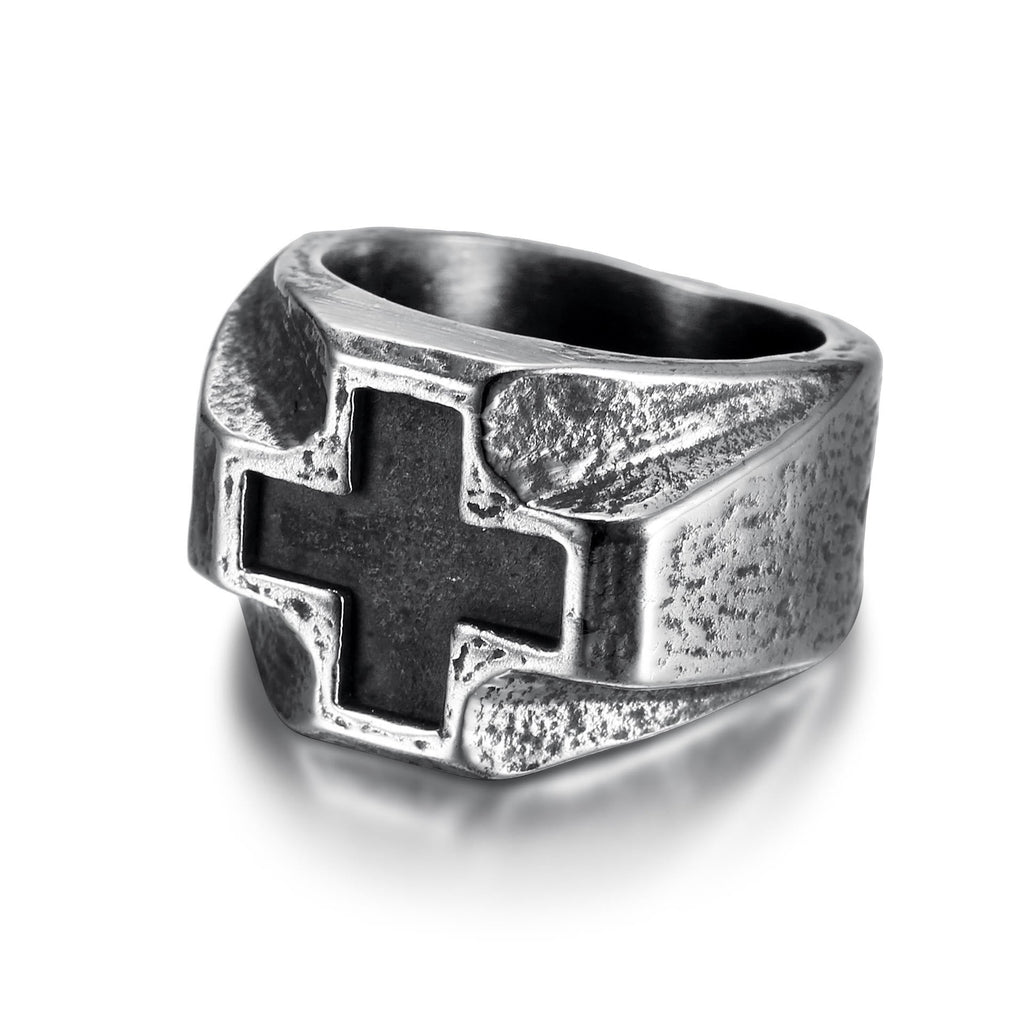 Heavy Metals Style Cross Engraved Stainless Steel Faith Ring