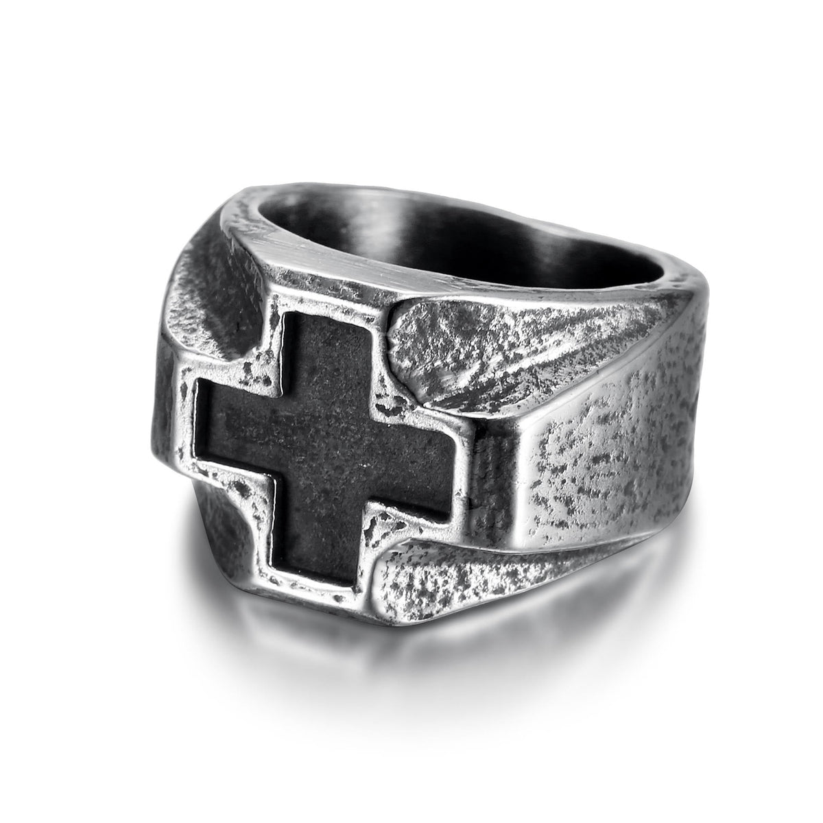 Heavy Metals Style Cross Engraved Stainless Steel Faith Ring