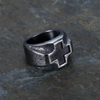 Heavy Metals Style Cross Engraved Stainless Steel Faith Ring