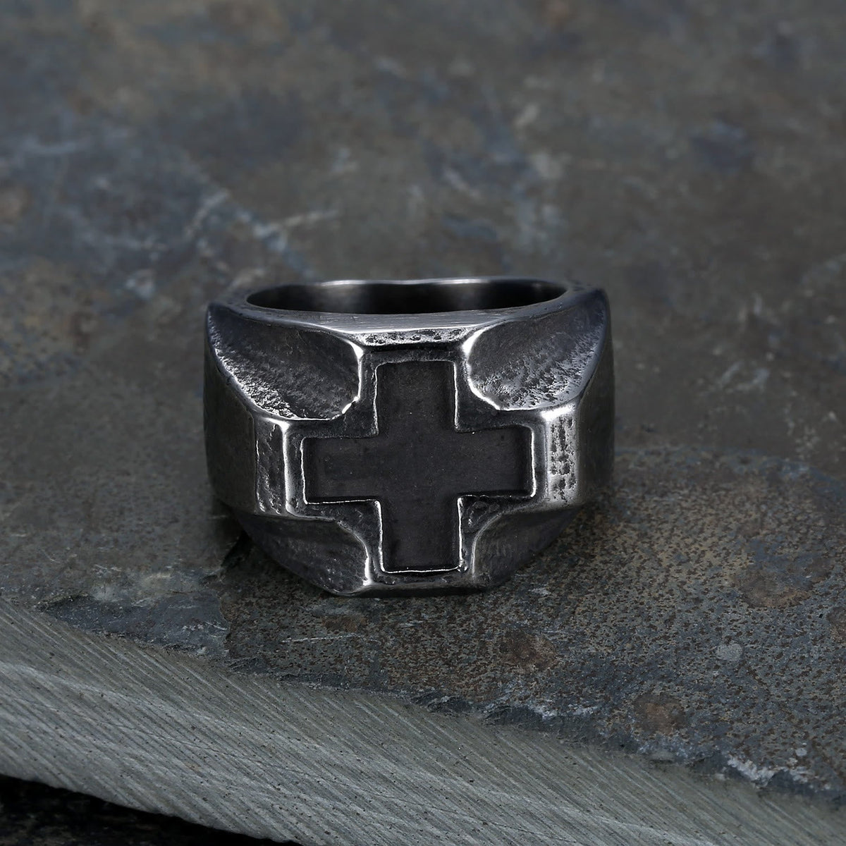 Heavy Metals Style Cross Engraved Stainless Steel Faith Ring