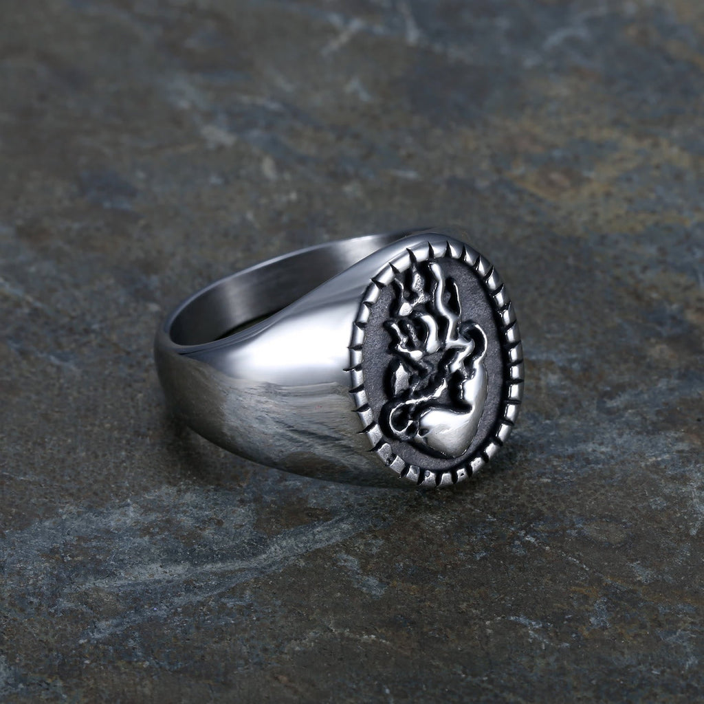 Classic Retro Style Jesus Sacred Heart Engraved Stainless Steel Faith Ring
