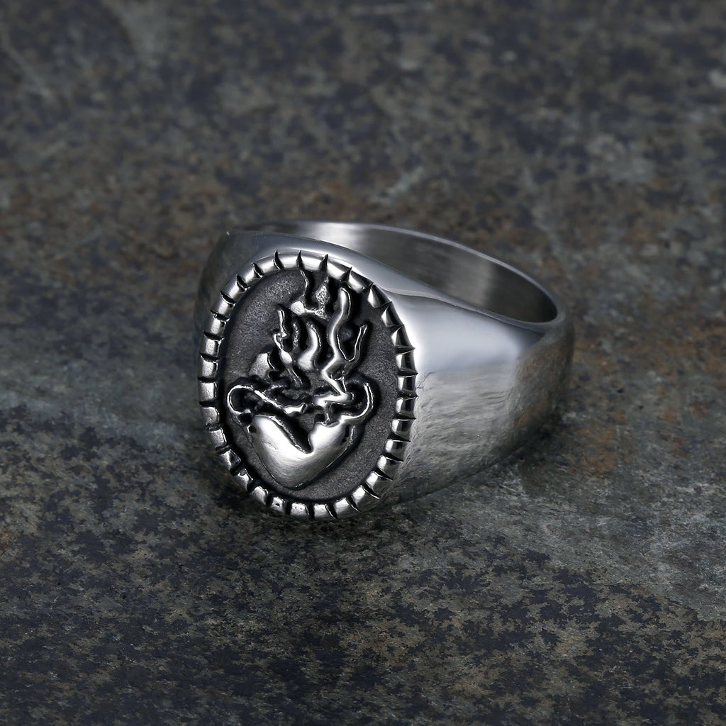 Classic Retro Style Jesus Sacred Heart Engraved Stainless Steel Faith Ring