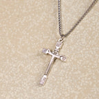 Minimalist Exclusive Craft Jesus Crucifix with Roses Pendant Necklace