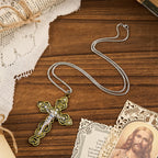 6 Color 3 Gemstones-Set of Trinity Crucifix with Pearl Behind Pendant Necklace