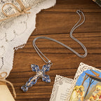 6 Color 3 Gemstones-Set of Trinity Crucifix with Pearl Behind Pendant Necklace