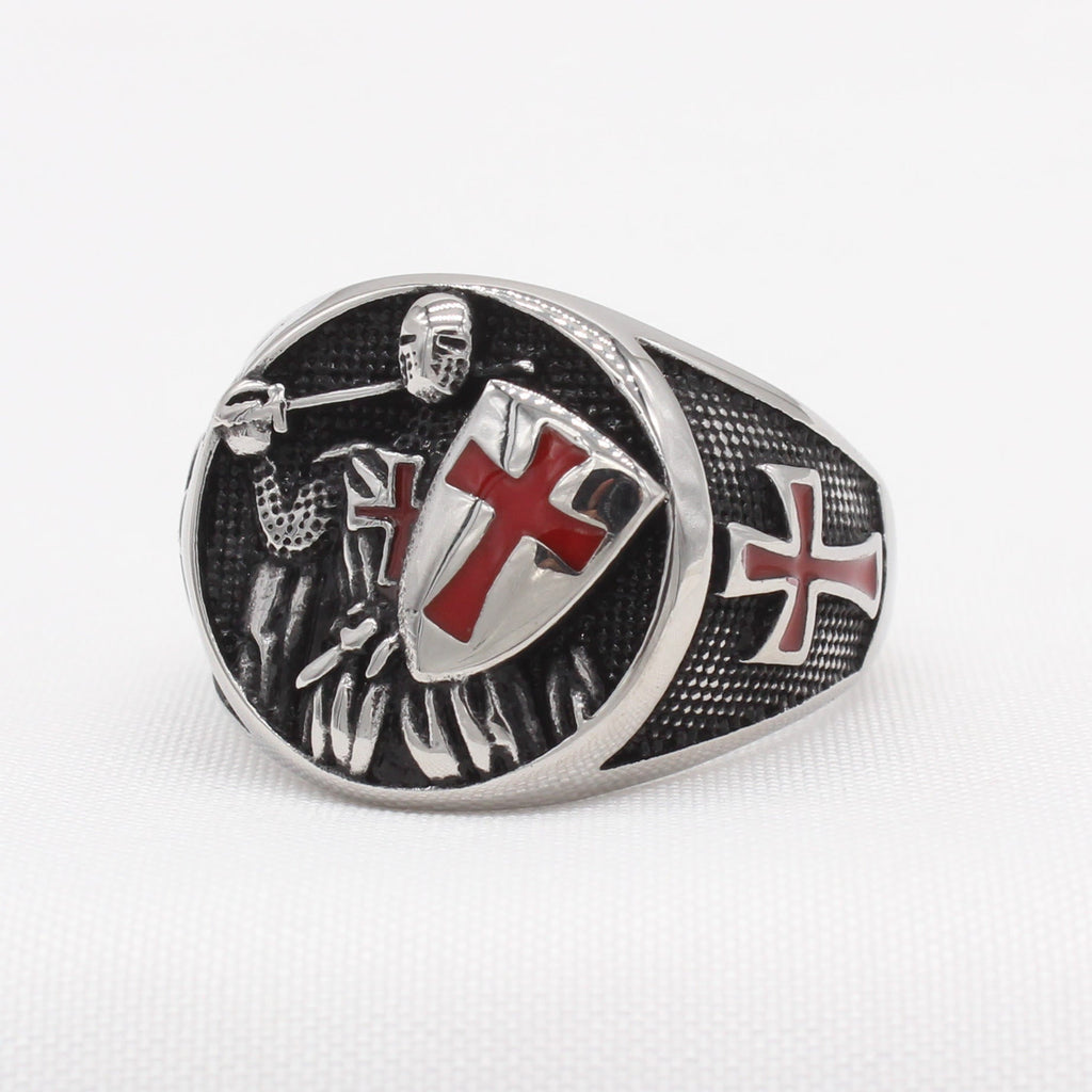 2 Colors Retro Classic Style Knights Templar Shield Protect You Faith Ring