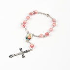 Immaculate Heart of Mary of 8mm Round Pink Alloy Chain Rosary