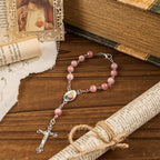 Immaculate Heart of Mary of 8mm Round Pink Alloy Chain Rosary