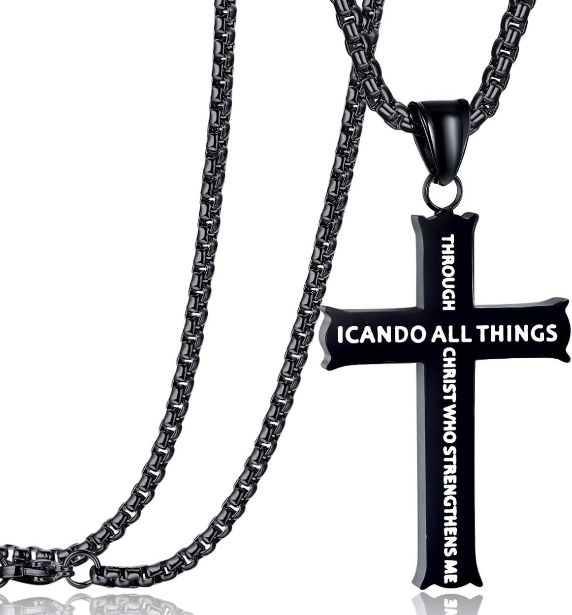 Minimalist Style "I CAN DO ALL THINGS" Icon Cross Faith Pendant Necklace