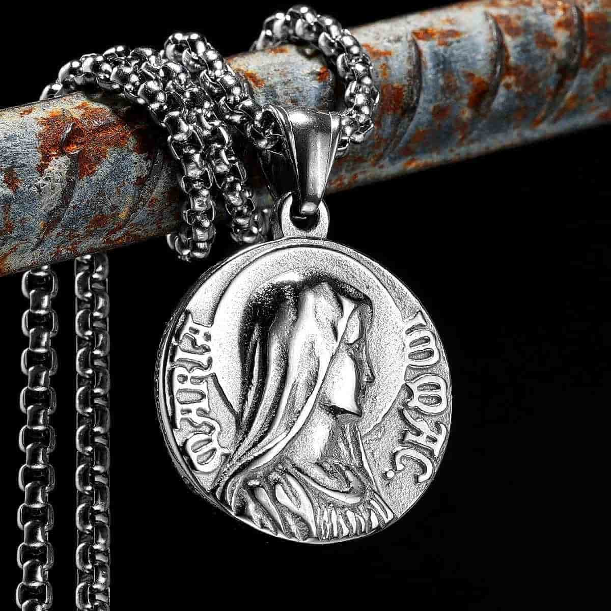 Classic Style Jesus & Mary Double-sides Icon Faith Pendant Necklace