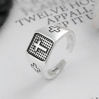 925 Sterling Silver Minimalist Cross Engraved Adjustable Faith Ring