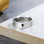 Minimalist Style Glossy Cross Engraved Titanium Faith Ring