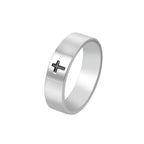 Minimalist Style Glossy Cross Engraved Titanium Faith Ring