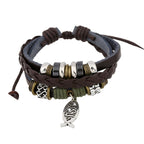 Retro Jesus Fish Adjustable Leather Cord Bracelet