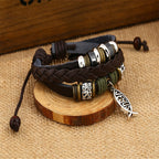 Retro Jesus Fish Adjustable Leather Cord Bracelet
