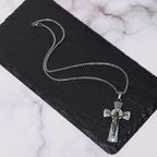 Retro Style Tree Pattern Jesus Cross Titanium Steel Pendant Necklace