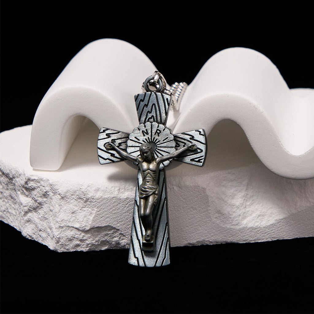 Retro Style Tree Pattern Jesus Cross Titanium Steel Pendant Necklace