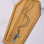 Retro Style Tree Pattern Jesus Cross Titanium Steel Pendant Necklace
