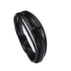 Cross of Black Leather Cuff Band Bracelet