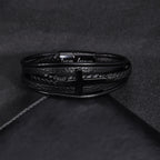 Cross of Black Leather Cuff Band Bracelet