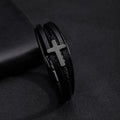 Cross of Black Leather Cuff Band Bracelet
